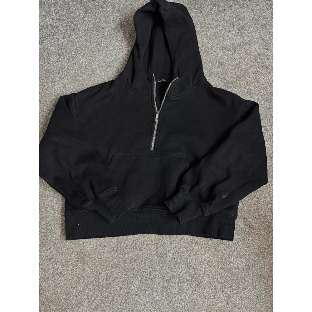 Trendy Queen Black Cropped Half Zip Hoodie Sweatshirt Womens XS